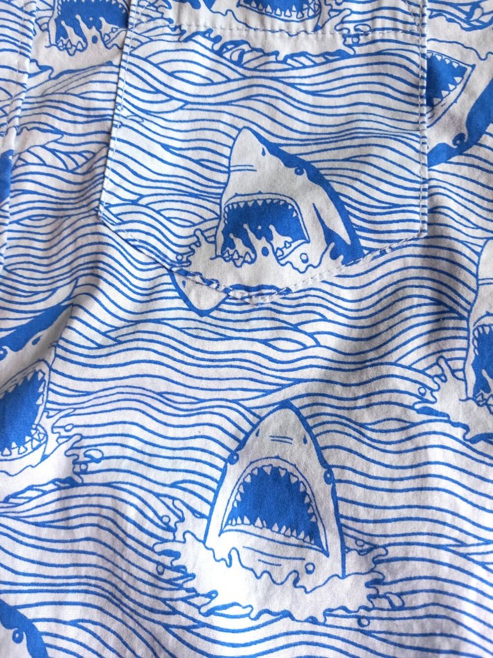 Hurley Kids Blue Short Sleeved Shark Print Button Front Shirt - Child Small
